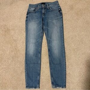 Silver Jeans Co Womens 25x29 Boyfriend Jeans Medium Wash Blue Distressed Hem